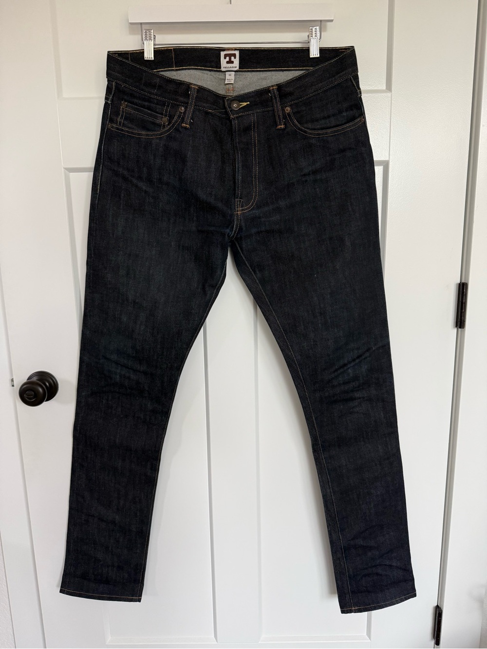 Tellason x Tanner Goods Gustave Slim Jeans, Selvedge Raw Denim — White Oak Cone